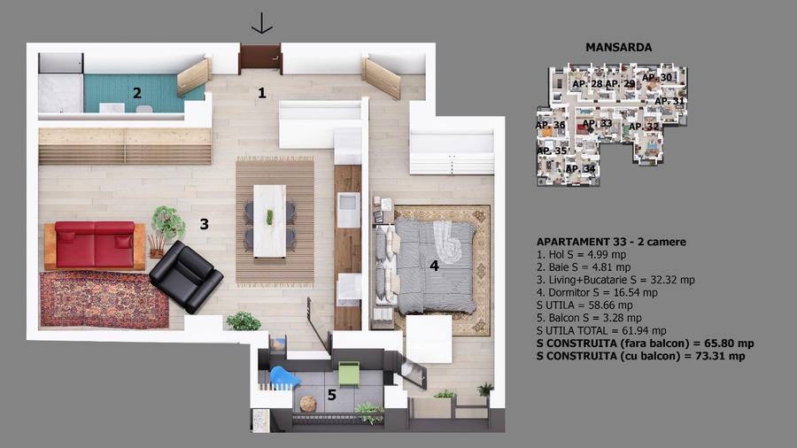 Apartament 2 camere | strada Tibles | Bloc cu lift | Finalizat | S.C. 74mp