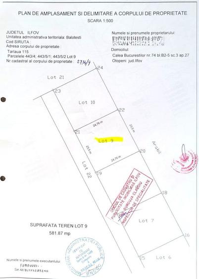 Teren Corbeanca -Balotesti suprafata 581 mp (24x24,5)