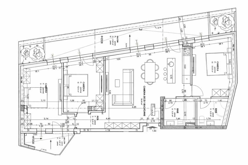 Apartament 4 camere 2 Bai 91 mp Terasa 23 mp FINISAT LUX zona Centrala
