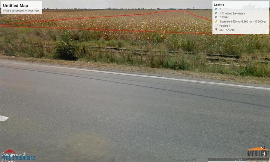 Teren intravilan 2 parcele de 8500 mp front la centura Aradului linga Metro