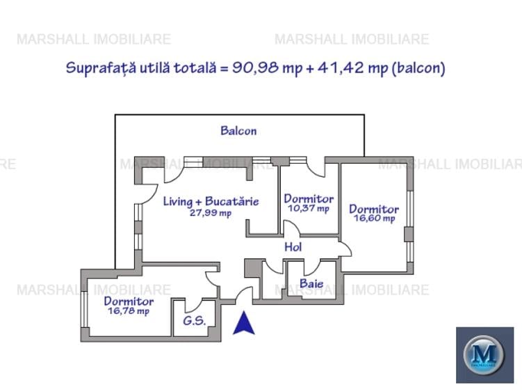 Apartament 4 camere de vanzare, zona Exterior Nord, 90.98 mp #16264