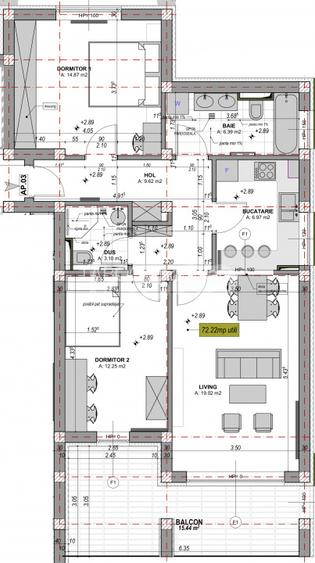 Apartament spatios cu 3 camere 2 bai si terasa de 15 mp - COMISION 0% - 1