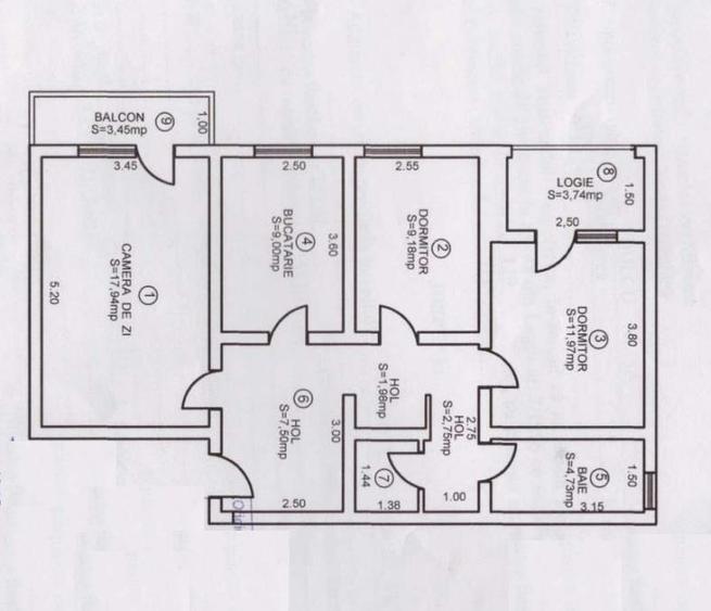 Apartament cu 3 camere, 74mp, etaj 1 , zona Centrala