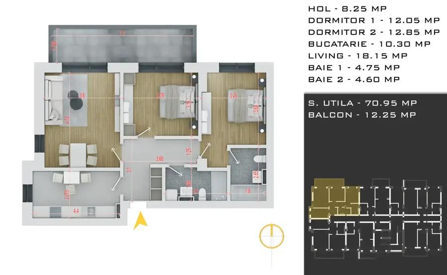 Apartament 3 Camere Loc Parcare Gratuit Decomandat Direct Dezvoltator