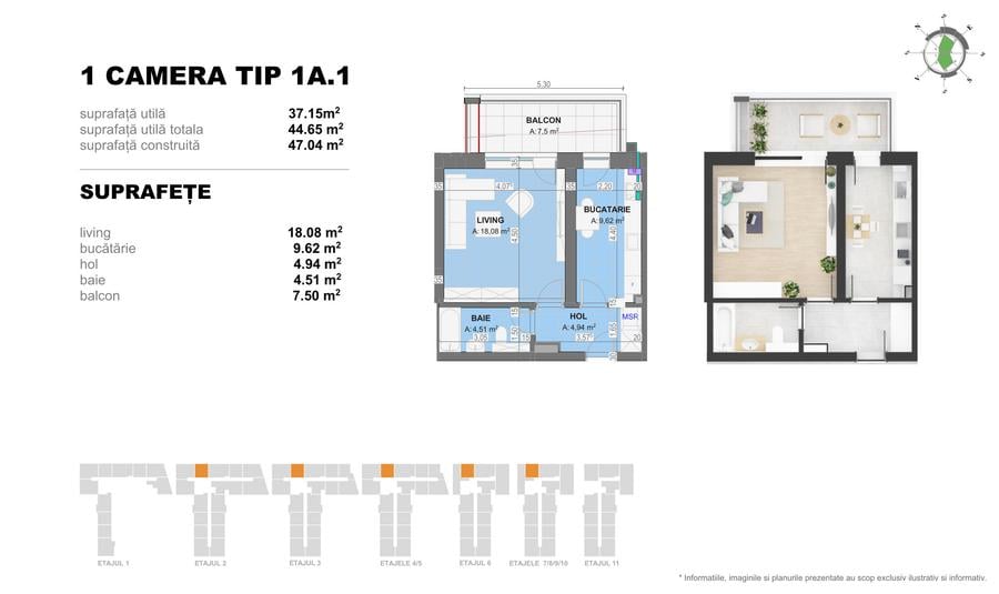 Garsoniera TIP 1A1 in Complex Doi Cocosi Residence