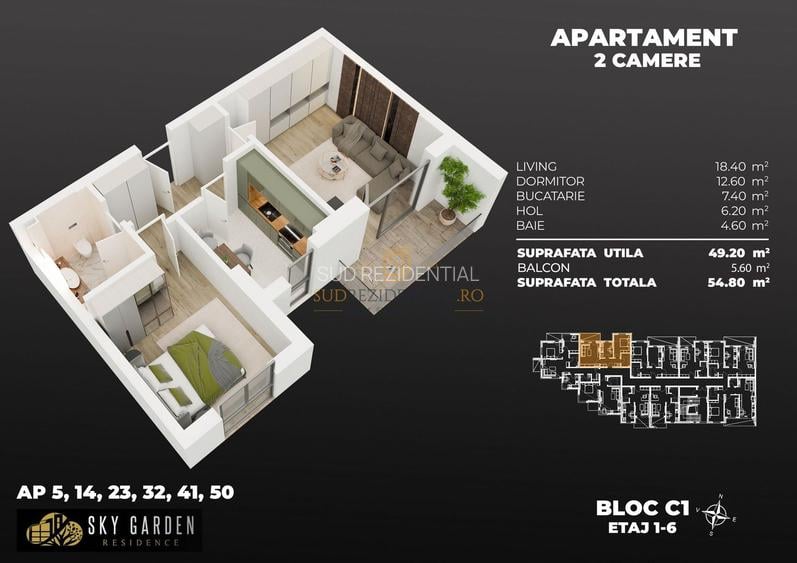 Apartament aproape de metrou - 2 camere + balcon, decomandat, bloc nou - 1