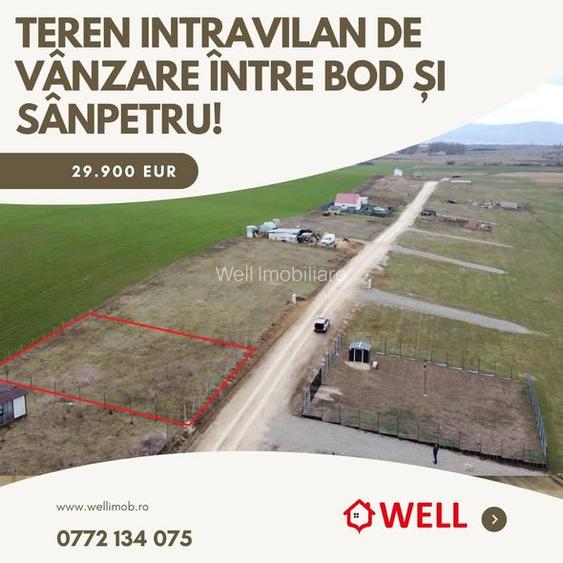 Teren intravilan de vânzare între Bod și Sânpetru!