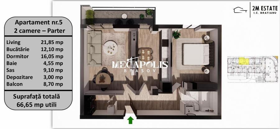Apartament 2 Camere | 65 MP | Tractorul | Mutare Imediata