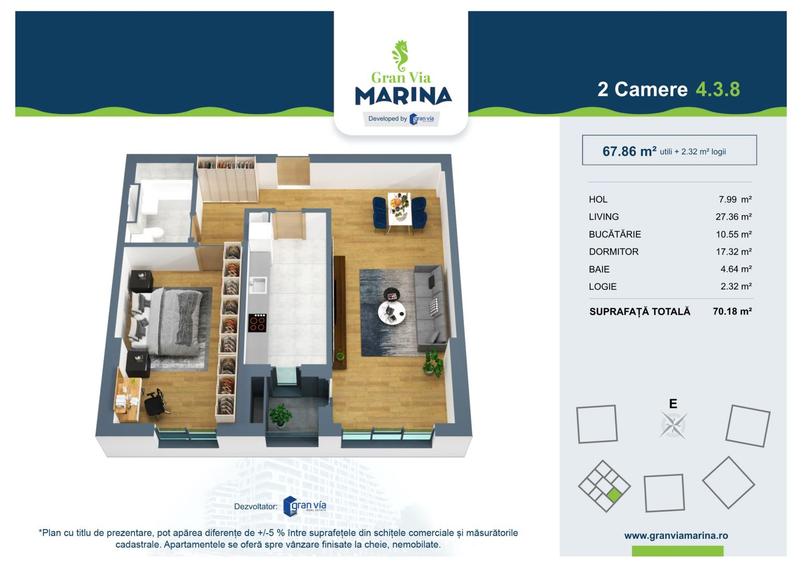Apartament cu 2 camere decomandat si luminos in proiect rezidential nou