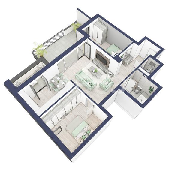 Apartament 66 mp utili 3 camere 2 bai etaj 3 in bloc cu lift Turnisor - 1