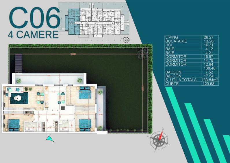 Apartament 4 Camere cu Curte la 15 Min Metrou Nicolae Teclu Bloc Nou Finalizat