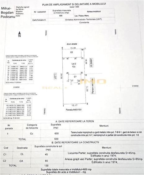 Teren 600mp. curs constructii, Utilitati, Palazu Mare, str.Spicului - 7