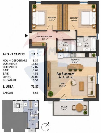 Apartament cu 3 camere de vânzare - zona semicentrală -Mărăști
