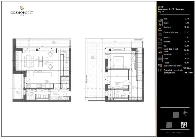 Penthouse cu 3 Camere – Cosmopolit ZENIT Bloc B | Etaj 11 - 2