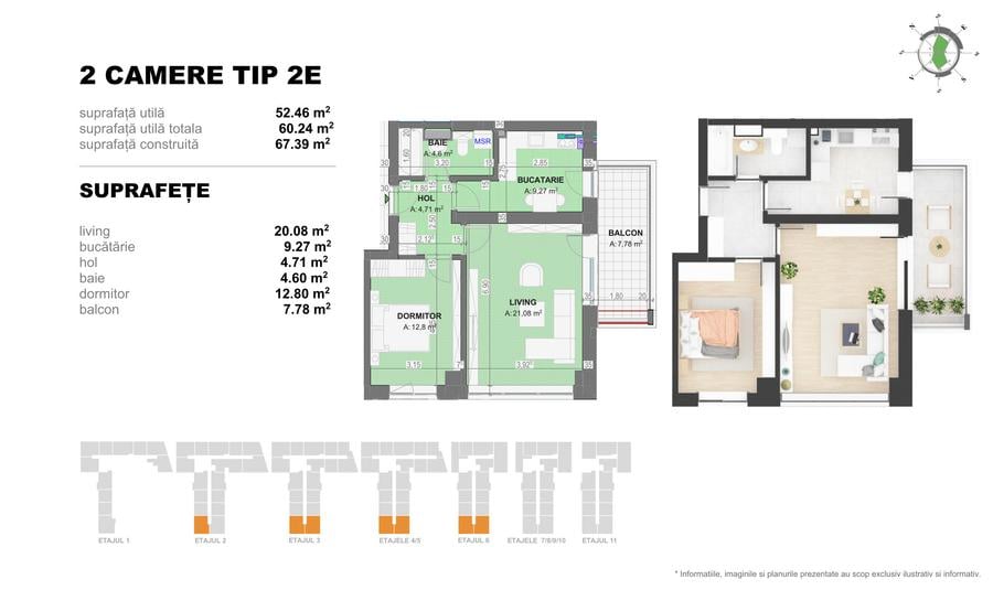 Apartament 2 Camere TIP 2E in Complex Doi Cocosi Residence
