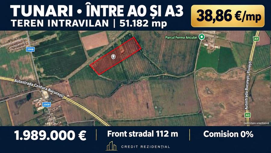 Teren intravilan Tunari | 51.182 mp | 38,86 €/mp | Comision 0%
