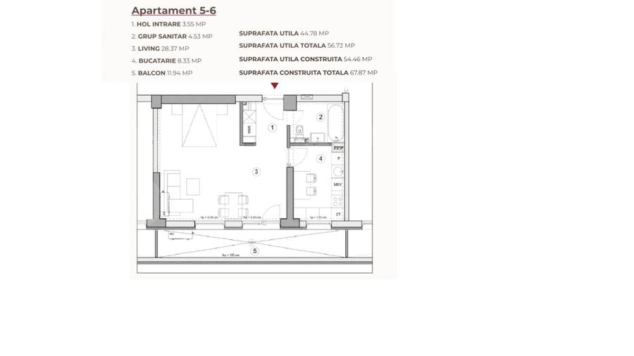 Studio, 56.72 mp, ansamblu cu 0% Comision la Achiziție, zona Calea Severinului