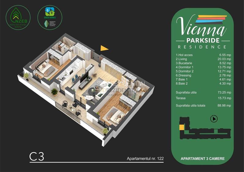 Apartament 3 camere de vanzare, terasa, parc Tudor Arghezi, metrou - 8