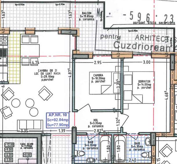 Apartament 3 camere, 2 bai, 77.90 mp