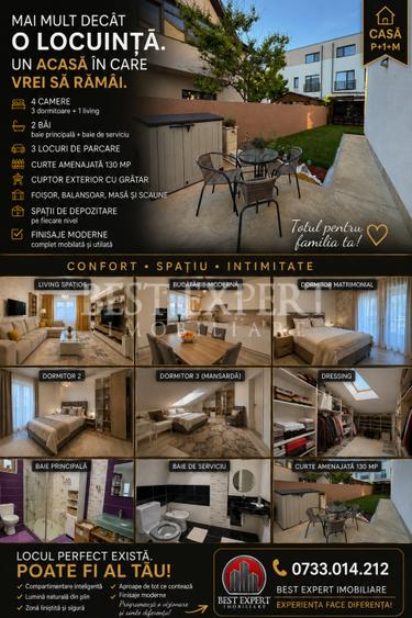 Casa Premium P+1+M | 4 Camere | 3 Parcari | Curte 130 mp | Gata de Mutare