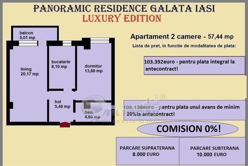 Apartament decomandat de vanzare in Iasi, Galata, 57,44 mp, bloc nou
