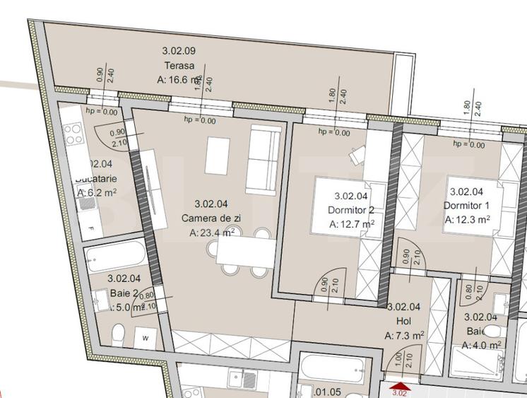 Apartament 3 camere, 71 mp, Terasa 17 mp, Imobil Nou, Semicentral
