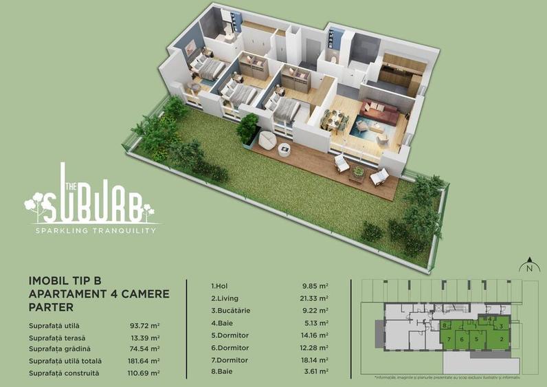 Apartament cu 4 camere cu gradina The Suburb Buftea