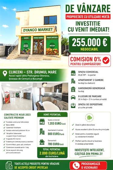 Vanzare -  Spatiu Comercial + Apartament + Garsoniera - Clinceni - 255000E - tva