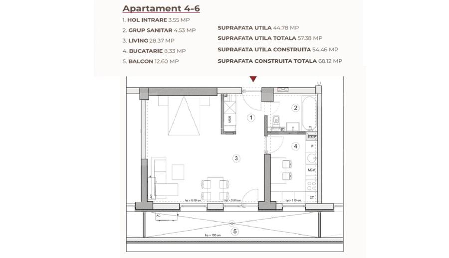 Studio, 57.38 mp, ansamblu cu 0% Comision la Achiziție, zona Calea Severinului - 3