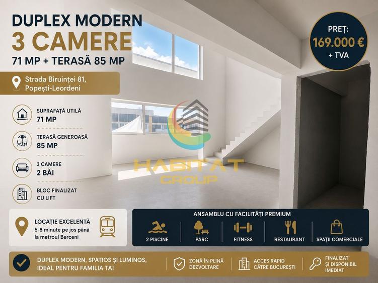 Vânzare DUPLEX 156 mp - Popești Leordeni / Strada Biruinței / bloc finalizat
