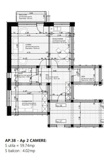 Apartament 2 camere, 60 mp