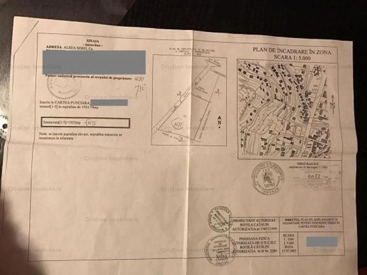 Teren 1925 mp, POT 40%, CUT 1,5-1,8, LANGA TELECABINA SINAIA