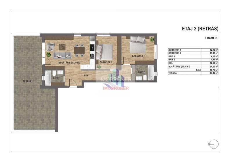 Închiriere apartament 3 camere | Zonă VIVO | Terasă 47 mp - 22