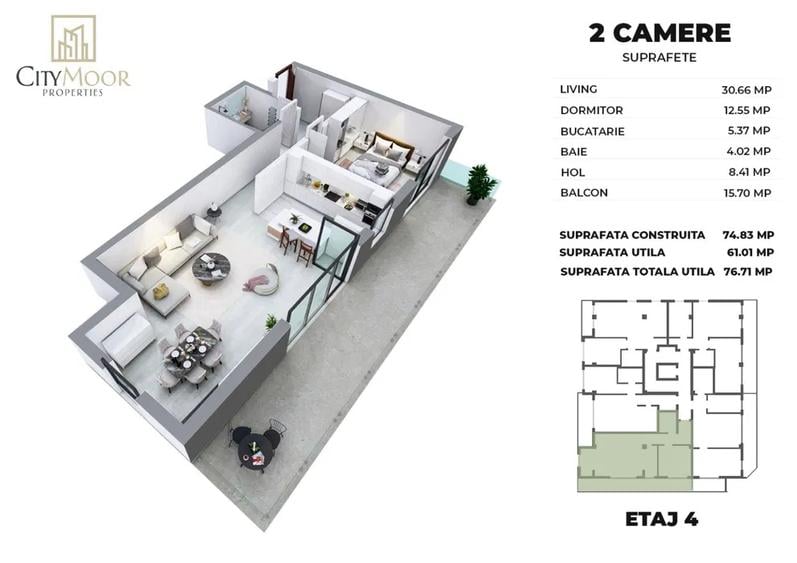CityMoor Decebal I 2 Camere I Rezidential/Birouri I Nemobilat I