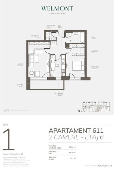 Dezvoltator, Apartament doua camere , Welmont/Rokman