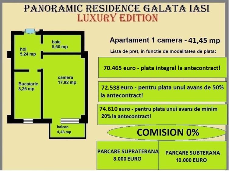 Apartament 1 camera de vanzare in Iasi, Galata, 41,45 mp, bloc nou