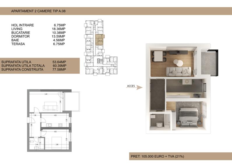Apartament 2 camere Drumul Cooperativei, Bucuresti (105.000€ +TVA)
