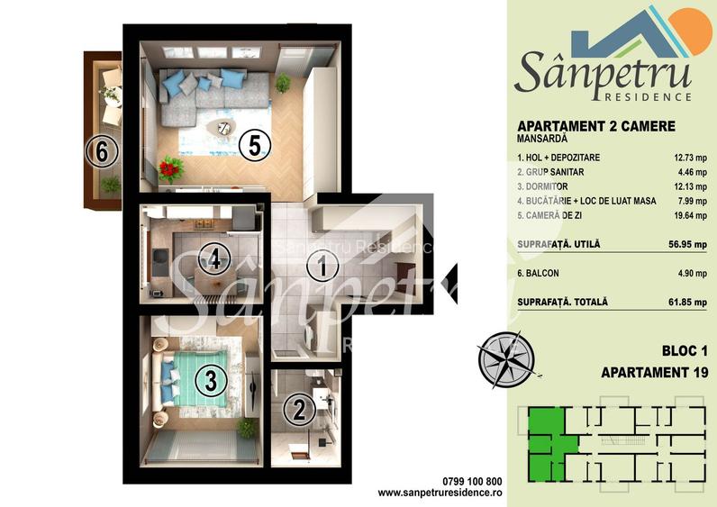 98,830 € Apartament 2 camere-mobilat, TVA inclus - 1