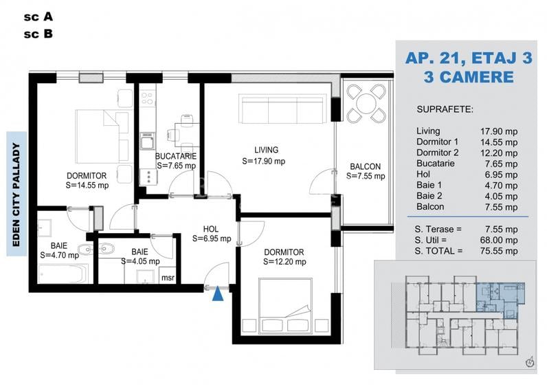 3 Camere Bloc Boutique | Incalzire in Pardoseala | Pallady