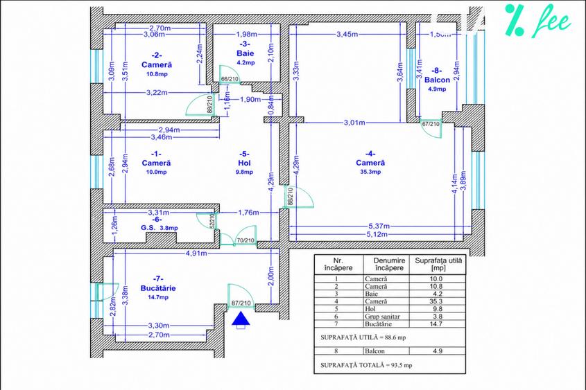 Apartament 4 camere | Șos. Virtuții | 93,5 mp | etaj 3/8 | 2 băi | Com 0% - 16