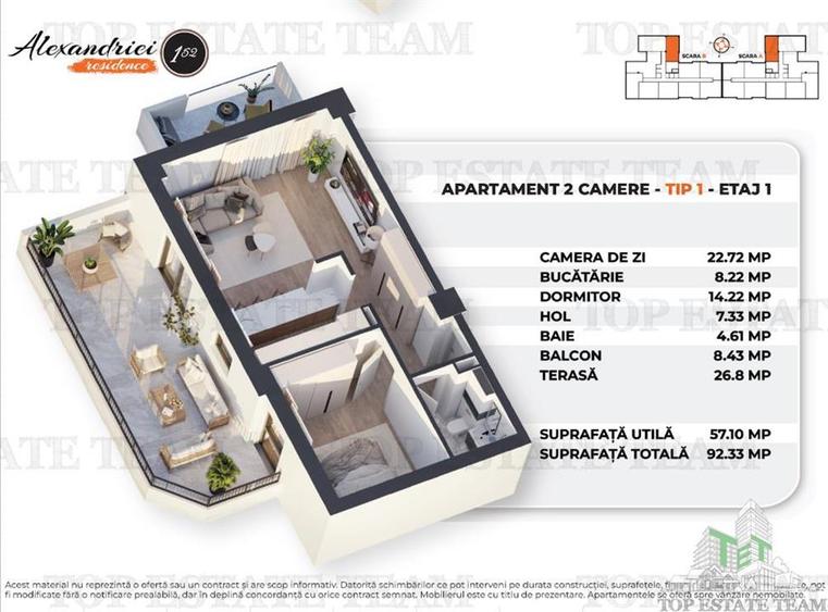 Apartament nou cu terasa de 26mp, 2 Camere, Rahova