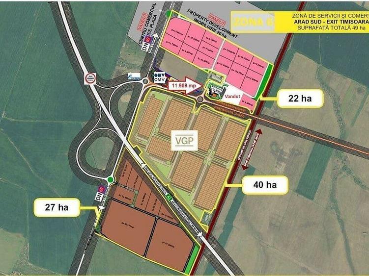 Teren Industrial Arad. Autostrada A1, Centura noua Arad Sud Est, DN69