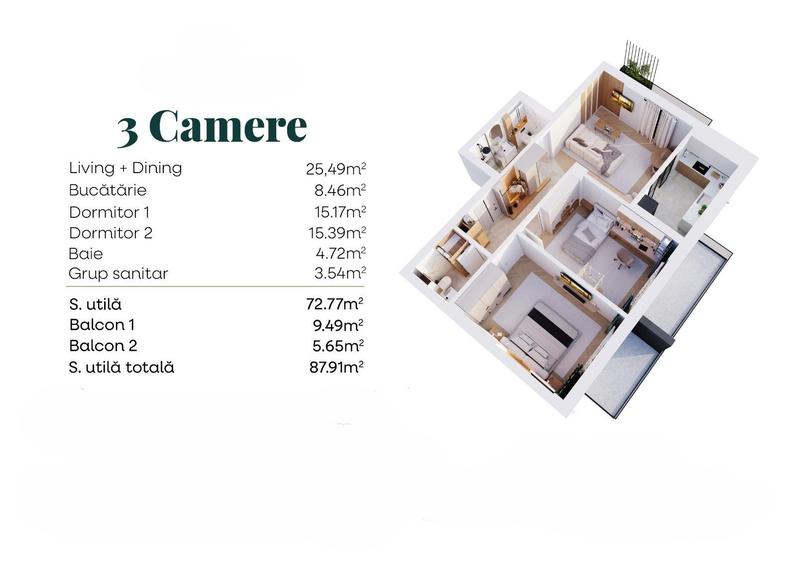 3 Camere decomandat , 2 bai, 2 balcoane Metrou Berceni