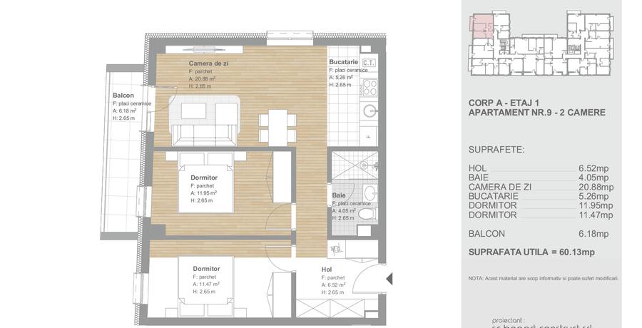 Apartament 3 camere, 60mp, etaj 1, finisat, bloc nou cu lift, Floresti