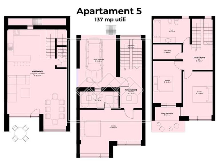 Casa cu 4 camere, 3 bai, teren de 241 mp, 2 locuri de parcare