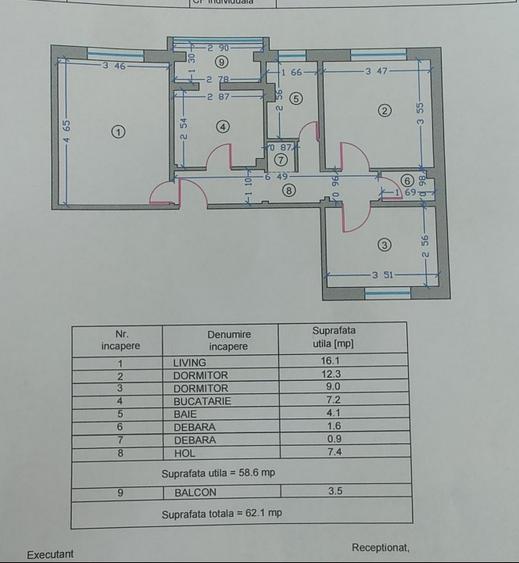 3 camere, 62 mp, Inel 2 – An 1980, Centrală Gaz,Termopane,Mobilat, utilat