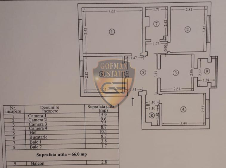 4 camere Inel II, etaj 1/4, 70mp, centrala gaz, aer conditionat, 2 bai