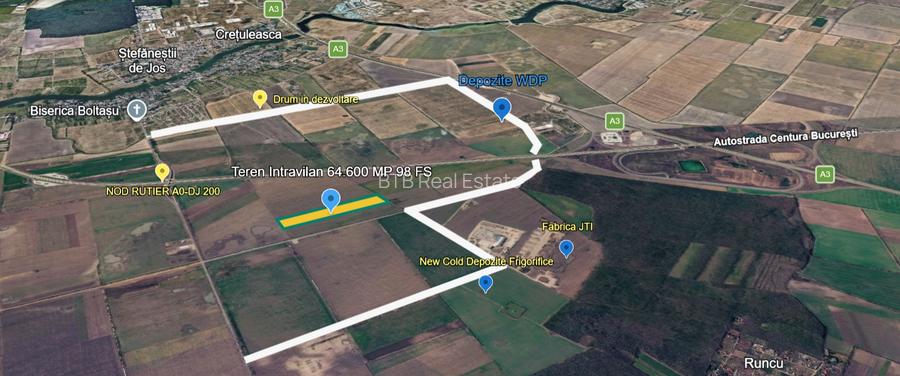 Vanzare Teren 64.600 MP Intravilan Tarla 11–Ștefăneștii de Jos, Zonă nod A3 – A0