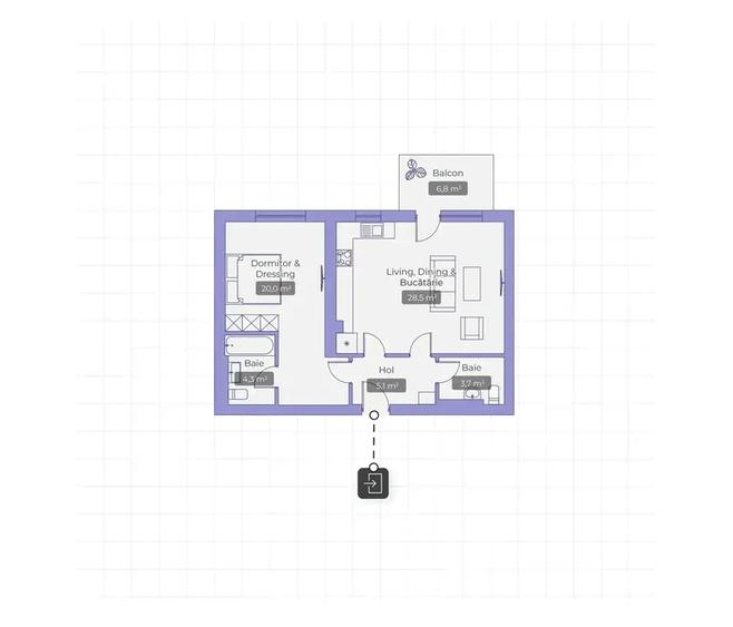 Apartament cu 2 camere și 2 băi – zona Erou Iancu Nicolae