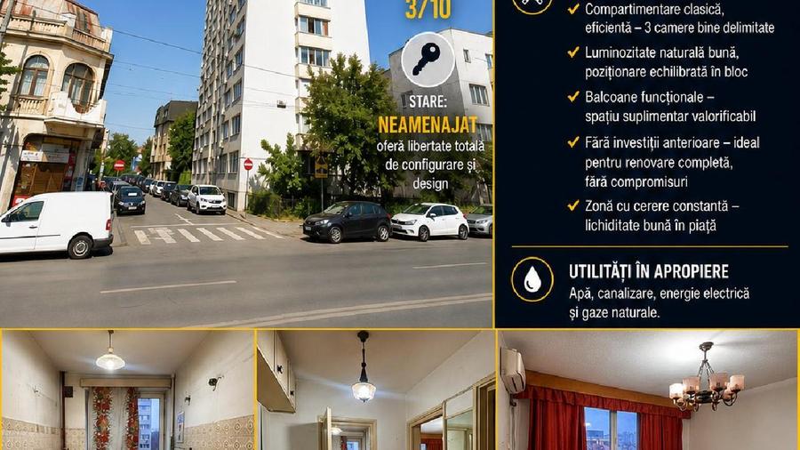 Apartament 3 camere- 62 mp-Calea Grivitei/Basarab- Sector 1